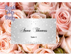 Silver Diamonds Wedding Place Cards,Glitter Sparkle Wedding Place Cards,(015w)